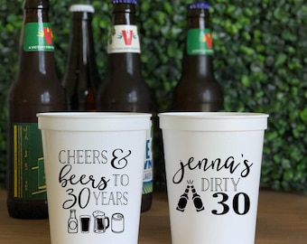 Cheers and Beers Stadium Cups: 30th Birthday Party (Custom Colors)