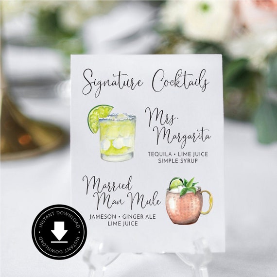 Signature Cocktails Sign, Signature Drink Bar Menu, Wedding Bar Menu, Wedding Bar Sign, Bar Wedding Poster, Multiple Sizes Il_570xn