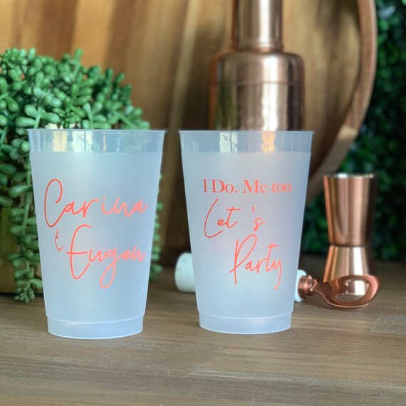 I Do Me Too Let's Party Frosted Wedding Cups, Modern Wedding Cups, Fancy Elegant Script, Wedding Cups, Plastic Cups, 16oz Frosted Cups Il_570xn