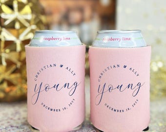Wedding Can Cooler: Custom Gold Print (Foam, Fits Standard 12oz)