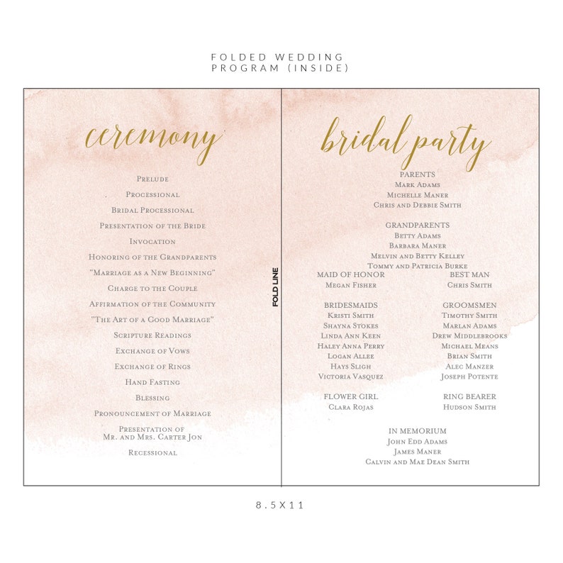 Printed Folded or Flat Blush Wedding Program The Lyndsey Wedding Collection Modern Blush Wedding Ceremony Cards Blush