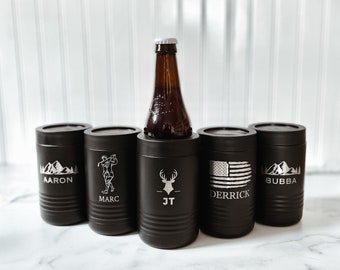 Groomsmen Customized Metal Can Cooler, Engraved Metal Can Holder, Monogrammed Beer Can Cooler, Personalized Can Cooler, Gift for Man