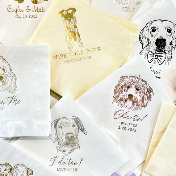 I Loved Her First Custom Illustrated Dog Wedding Napkins Engagement