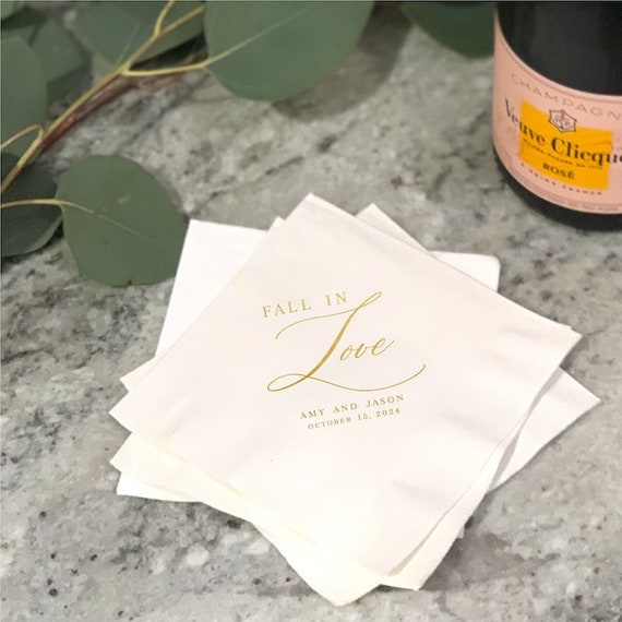 Fall in Love Personalized Wedding Napkins, Rehearsal Dinner, Engagement Party, Custom Wedding Napkins - Fall Wedding Napkins Il_570xn