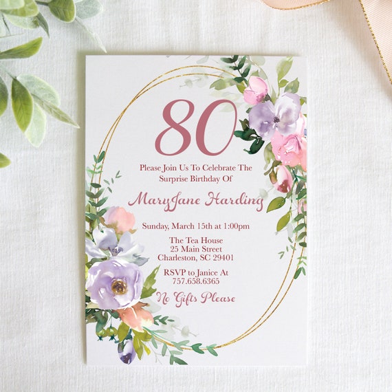 INSTANT DOWNLOAD Floral Birthday Invitation, Adult Birthday Invitation, Milestone Birthday, 60th, 70th, 80th, 90th, Spring Invitation Il_570xn
