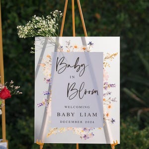 Baby in Bloom Personalized Baby Shower Acrylic Sign, Acrylic Baby Shower Sign, Baby Shower Welcome Sign, Welcome Sign, Baby Shower Decor