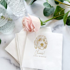 Custom Illustrated Dog Wedding Napkins, Bridal Shower, Engagement Party, Custom Bar Napkins, Custom Pet Wedding Napkins, Dog Napkins