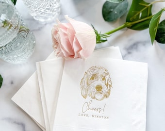 Custom Illustrated Dog Wedding Napkins, Bridal Shower, Engagement Party, Custom Bar Napkins, Custom Pet Wedding Napkins, Dog Napkins
