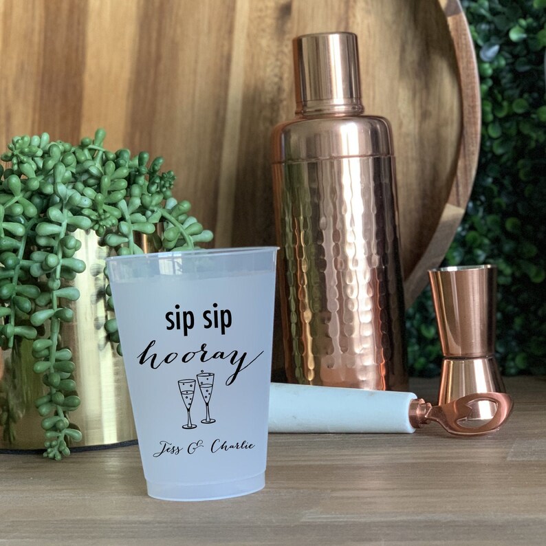 NYE Wedding Sip Sip Hooray Wedding Cups Bridal Shower Rehearsal Dinner Bachelorette Shatterproof Plastic Cups