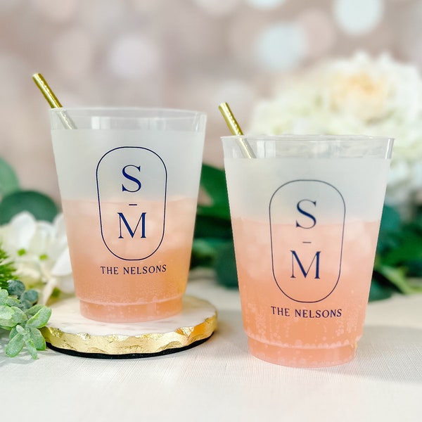 Custom Initials Personalized Wedding Shatterproof Plastic Cup, Bridal Shower/ Rehearsal Dinner /  Shatterproof Plastic Cups