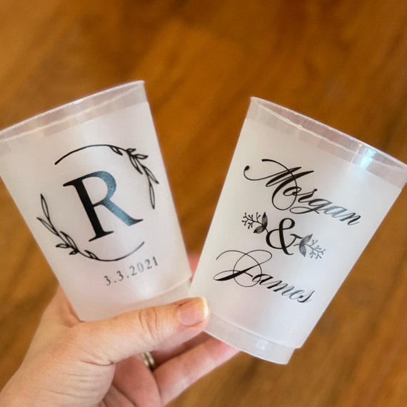 Monogram Frosted Wedding Cups, Modern Wedding Cups, Fancy Elegant