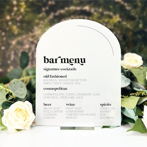 Wedding Bar Menu Sign | Personalized Acrylic Drink List - Signature Cocktails, Arch or Rectangle Décor