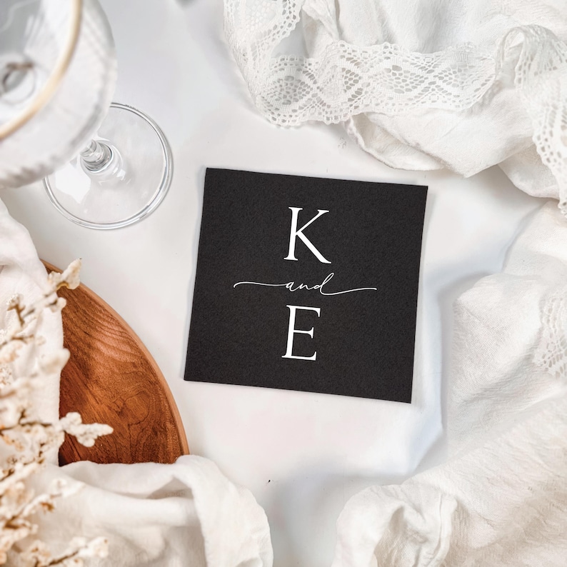 Minimal Initial Wedding Napkins, Personalized Uncoined Cocktail Napkins image 1