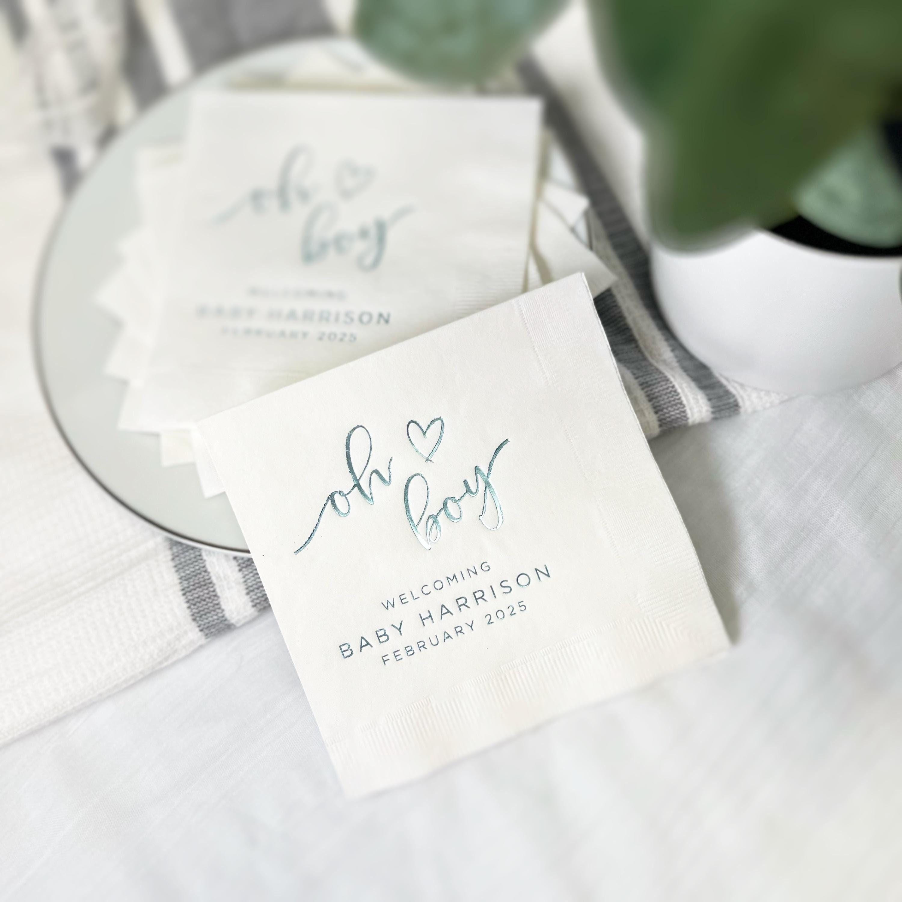 Oh Boy Personalized Baby Shower Napkins, Baby Napkins, Baby Shower Napkins, Custom Napkins, Foil Stamped Napkins, Boy Baby Shower
