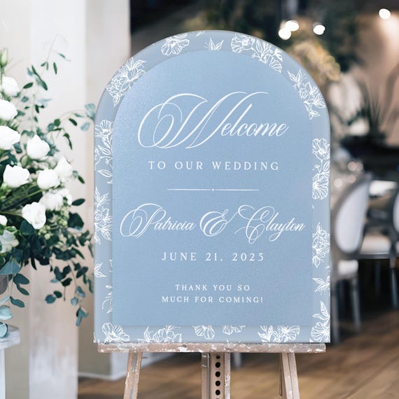 Chinoiserie Wedding Acrylic Sign, Floral Script (Custom Names)