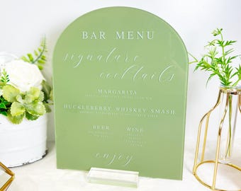 Wedding Acrylic Bar Menu Sign, Custom Text (Tabletop, No Vinyl)