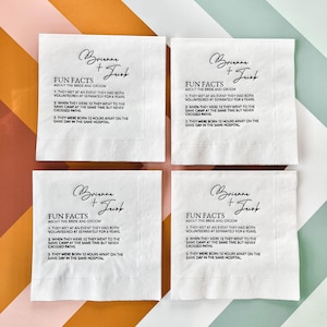 Fun Facts Personalized Wedding Napkins - Bridal Shower - Rehearsal Dinner - Engagement Party Napkins - Wedding Bar Napkins