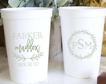 Custom Baby Shower Cups - Personalized Monogram, Reusable Stadium Style
