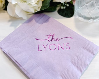 Last Name Wedding Napkins, Rehearsal Dinner, Engagement Party, Custom Bar Napkins, Custom Wedding Napkins