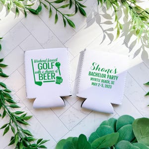 Golf with a Chance of Beer - Golf Personalized Beer Can Cooler, Bachelor Party, Golf Par-Tee, Golf Party, Golf Bachelor Party, Golf Trip