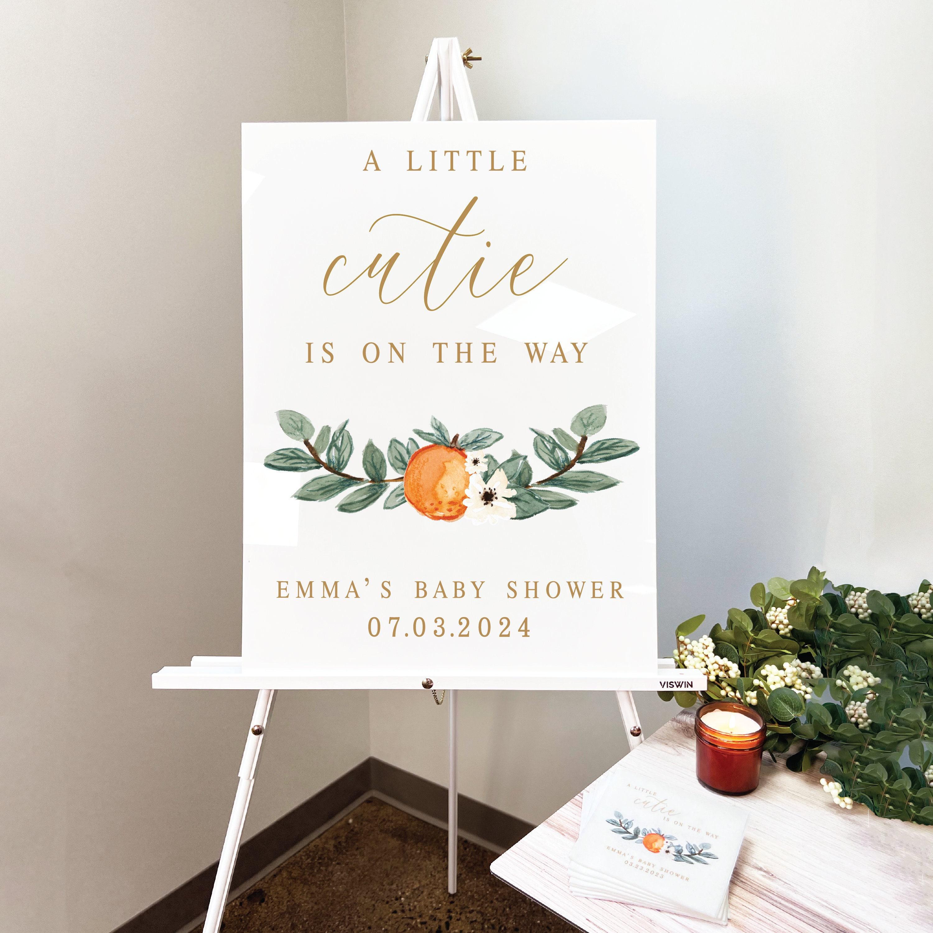 Little Cutie Orange-Themed Personalized Baby Shower Acrylic Sign, Acrylic Baby Shower Sign, Baby Shower Welcome Sign, Welcome Sign