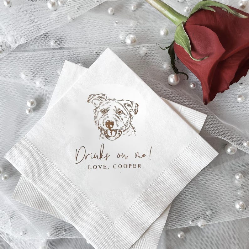 Dog Wedding Napkins, Personalized Pet Foil Print - Bridal Shower, Engagement Party, Reception Favor imagem 2