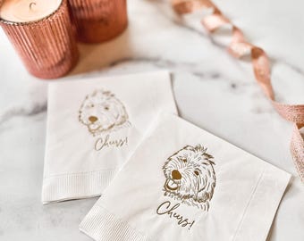 Custom Illustrated Dog Wedding Napkins, Bridal Shower, Engagement Party, Custom Bar Napkins, Custom Pet Wedding Napkins, Dog Napkins