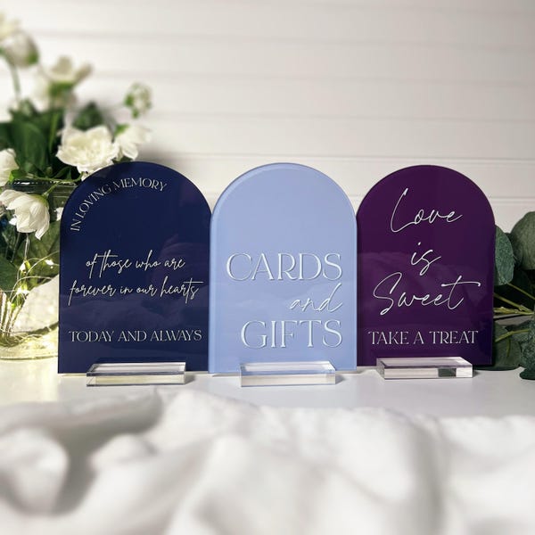 Custom Acrylic Arch Wedding Table Sign Bundle - Modern Look, Color Options