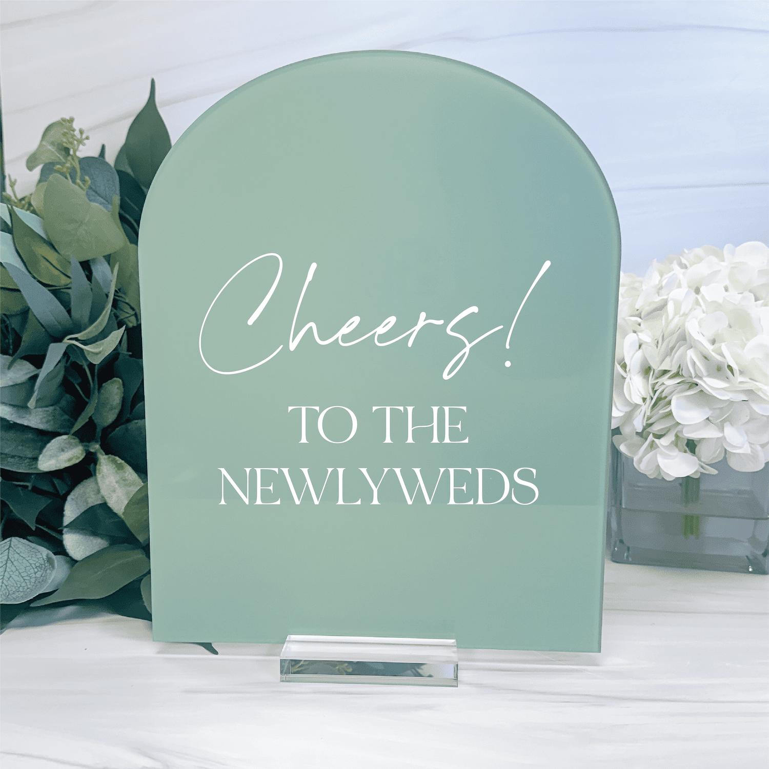 Wedding Acrylic Sign: Cheers to the Newlyweds - Freestanding Decor