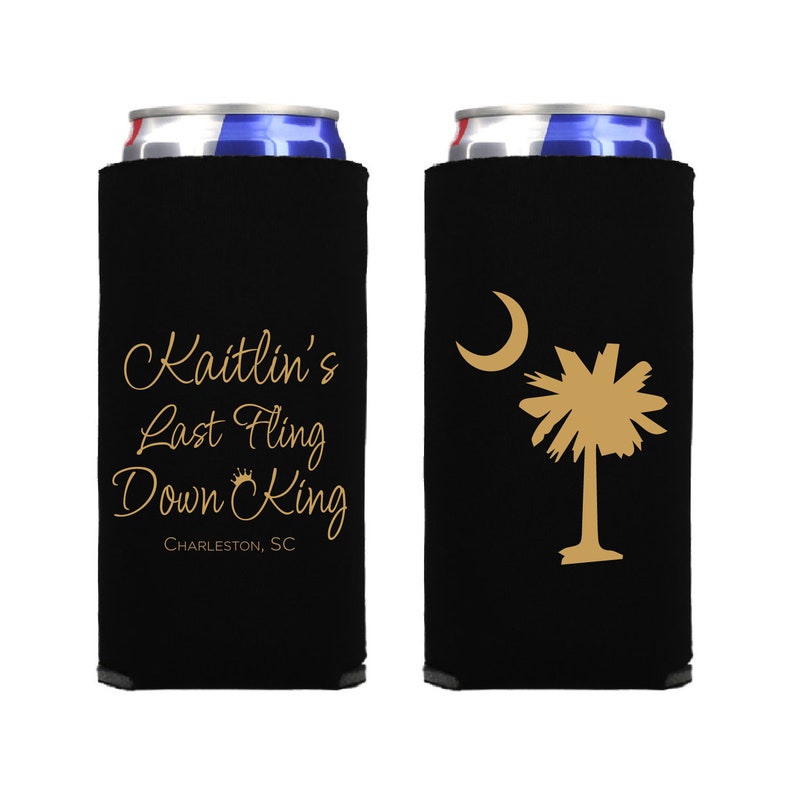 Last Fling Down King Personalized Bach Bash Beer Slim Can Holder, Bachelorette Party, Bridal Shower Favor image 2