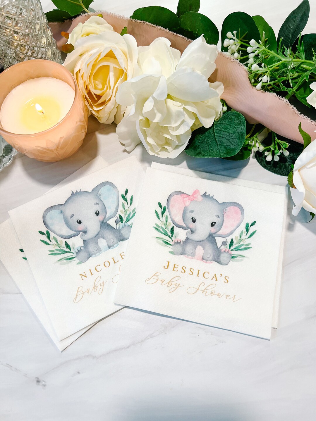 Elephant Baby Shower Napkins, Personalized Napkins, Baby Shower Decor