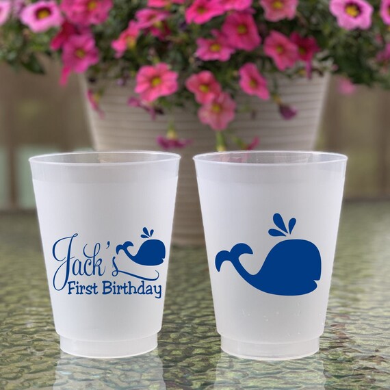 Whale First Birthday Shatterproof Cups - Happy 1st Birthday Party Cups, Birthday Plastic Cups, Under the Sea Birthday Il_570xn