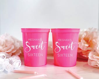 Personalized Sweet 16 Stadium Cups: Custom Teen Birthday Party Favors