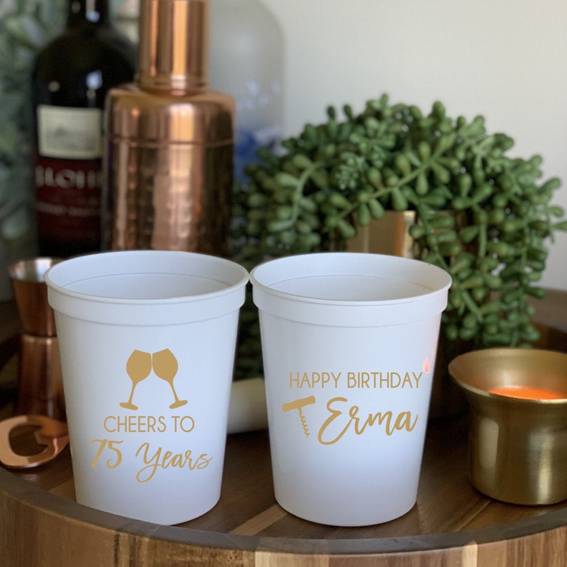 Wine Birthday Personalized Stadium Plastic Cups  Cheers to 40 image 1