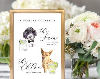 Wedding Dog Cocktail Sign, Personalized Bar Menu (Custom Breed Artwork)