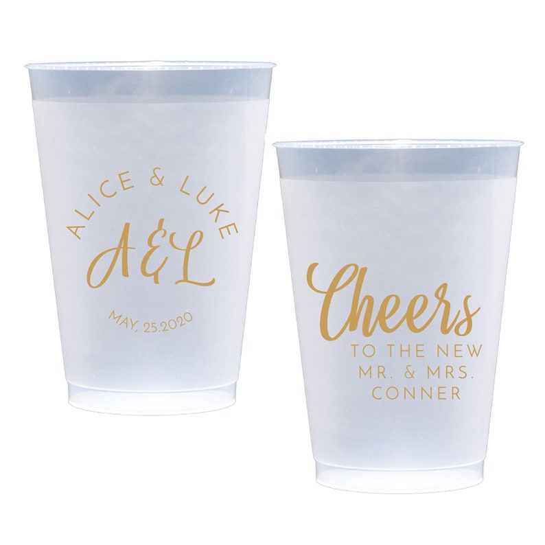 Brushed Monogram Personalized Wedding Bridal Shower Rehearsal Dinner Bachelorette Shatterproof Plastic Cups