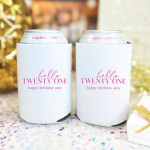 21st Birthday Can Cooler - Personalized Birthday Party Favors, Happy Birthday Drink Can Holders
