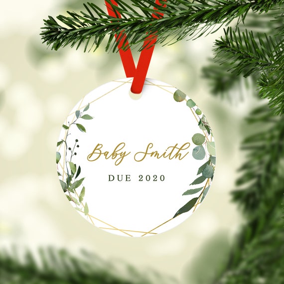 Baby to Be Personalized Christmas Ornament, Pregnancy Announcement Ornament, Baby Due Christmas Ornament, New Baby Ornament, Geo Greenery Il_570xn