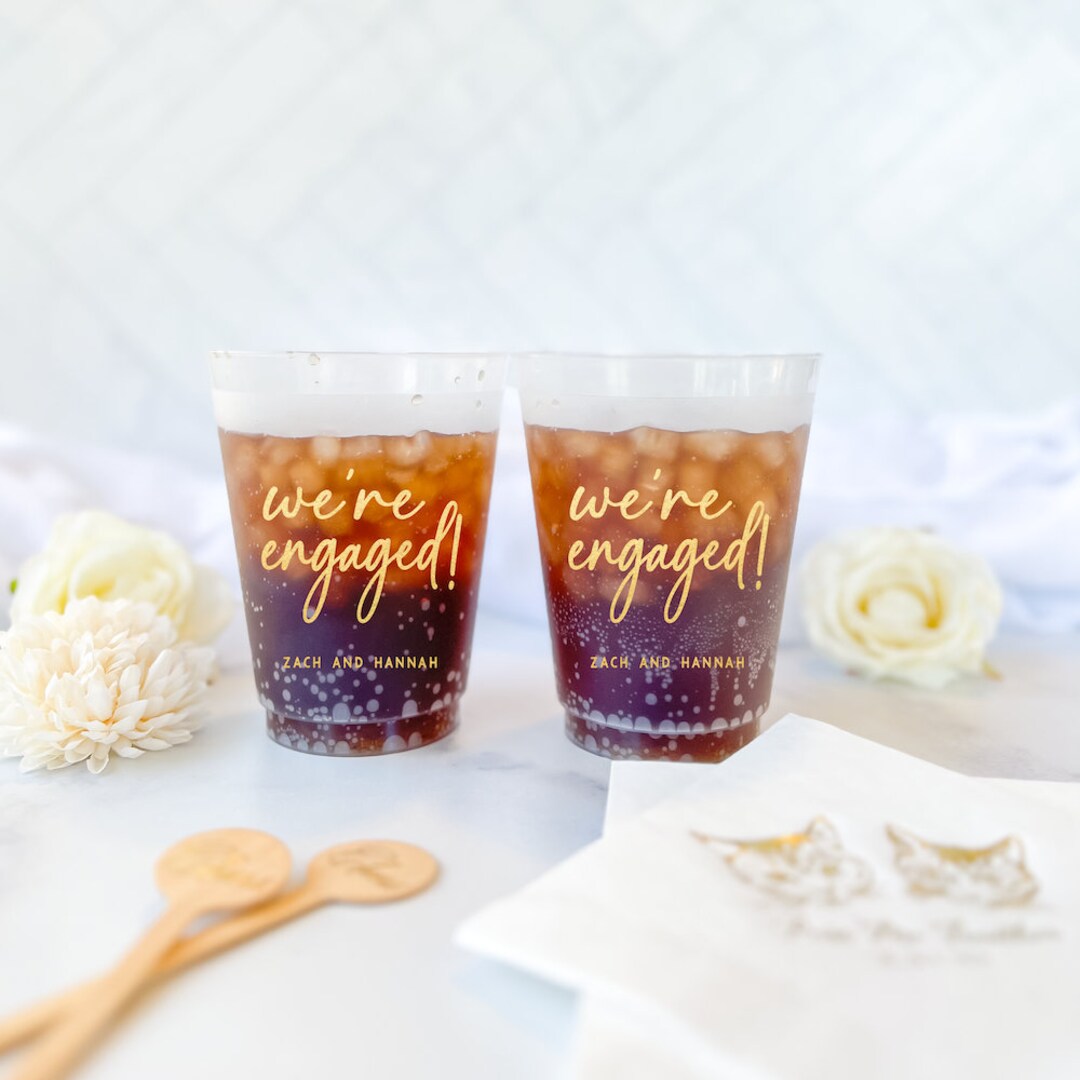 We're Engaged Frosted Engagement Party Cups, Modern Wedding Cups, Fancy