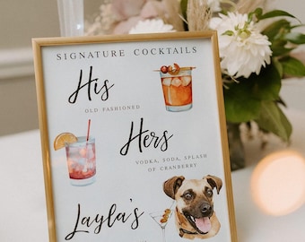 Dog Signature Cocktails Sign, Two Dog Signature Drink Bar Menu, Pet Wedding Bar Menu, Wedding Bar Sign, Bar Wedding Poster, Multiple Sizes
