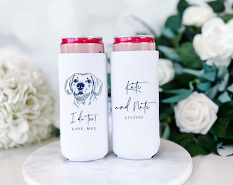 Custom Illustrated Dog Slim Can Holder -  Wedding Pet Can Cooler, Wedding Favors, Beverage Insulators, Beer Huggers, Slim Beer Holders