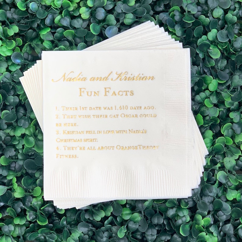 Fun Facts Personalized Wedding Napkins Bridal Shower Etsy