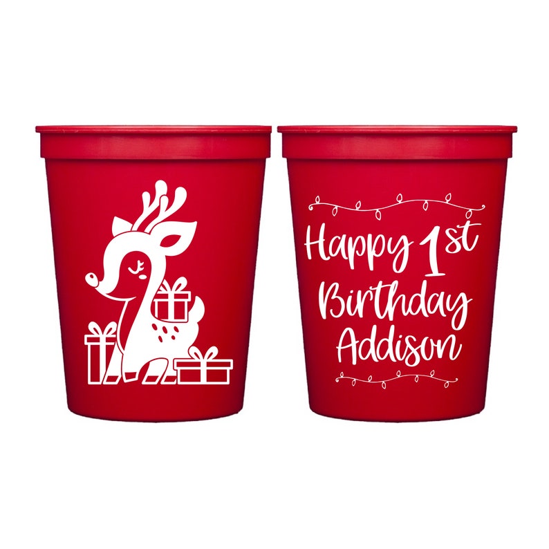Birthday Party Birthday Favor Party Favor Winter ONEderland First Birthday Stadium Cups Christmas Deer Birthday Stadium Plastic Cups