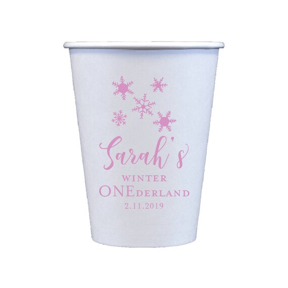 Winter ONEderland Personalized Paper Cups, Coffee Bar, Hot Chocolate Bar, Winter Birthday Cups, Winter Baby Shower, Snowflake Party Il_570xn