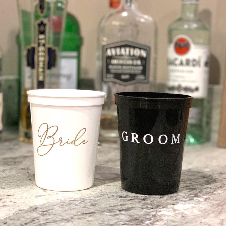 Bride and Groom Ready to Ship Stadium Cup Bachelorette Party Cups Wedding Stadium Plastic Cups Bachelorette Party image 1