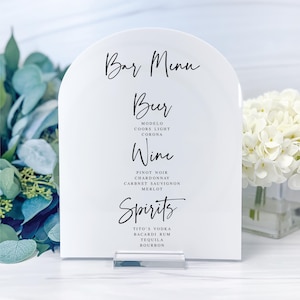 Wedding Bar Menu Sign, Acrylic Arched Style (Custom Colors & Fonts)