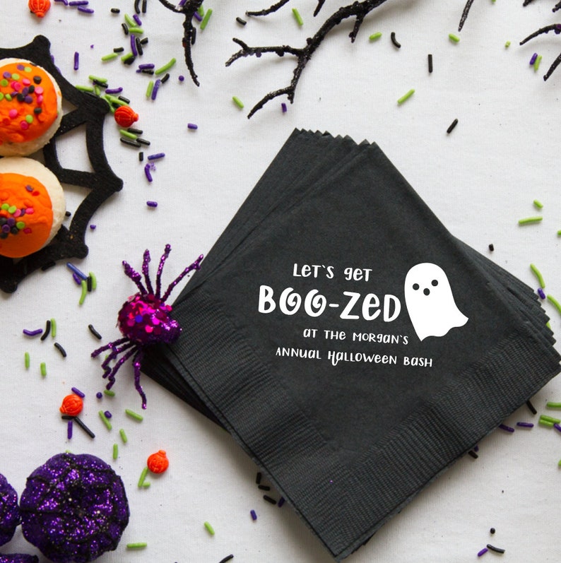 Let's Get Boo-zed Halloween Party Napkins Halloween Party Halloween Napkins Fun Napkins for Mom Fun Sayings Here for the Boos image 1