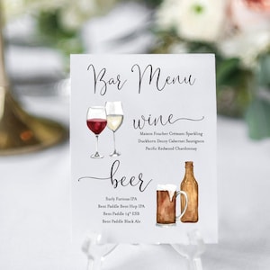 Wedding Bar Menu Sign, Custom Drinks, Modern Style (Multiple Sizes) image 1