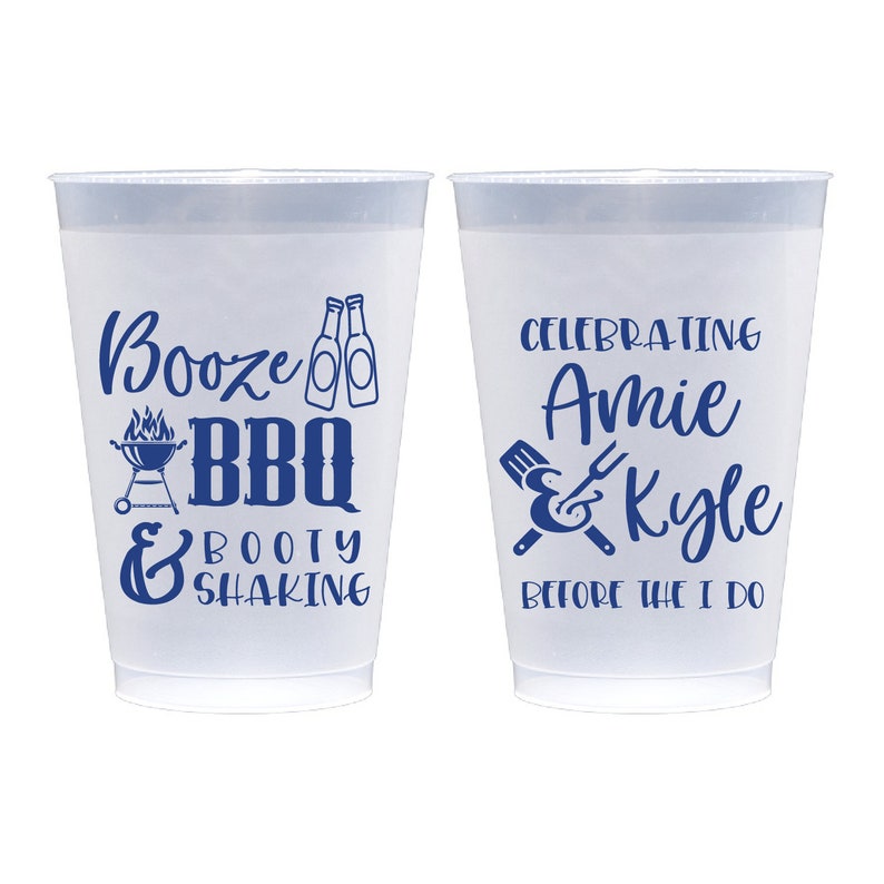 Booze BBQ and Booty Shaking BBQ Personalized Wedding Bridal Shower Rehearsal Dinner Bachelorette Shatterproof Plastic Cups