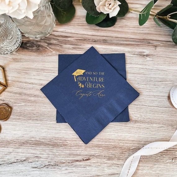 The Adventure Begins Personalized Graduation Napkins, Graduation Party